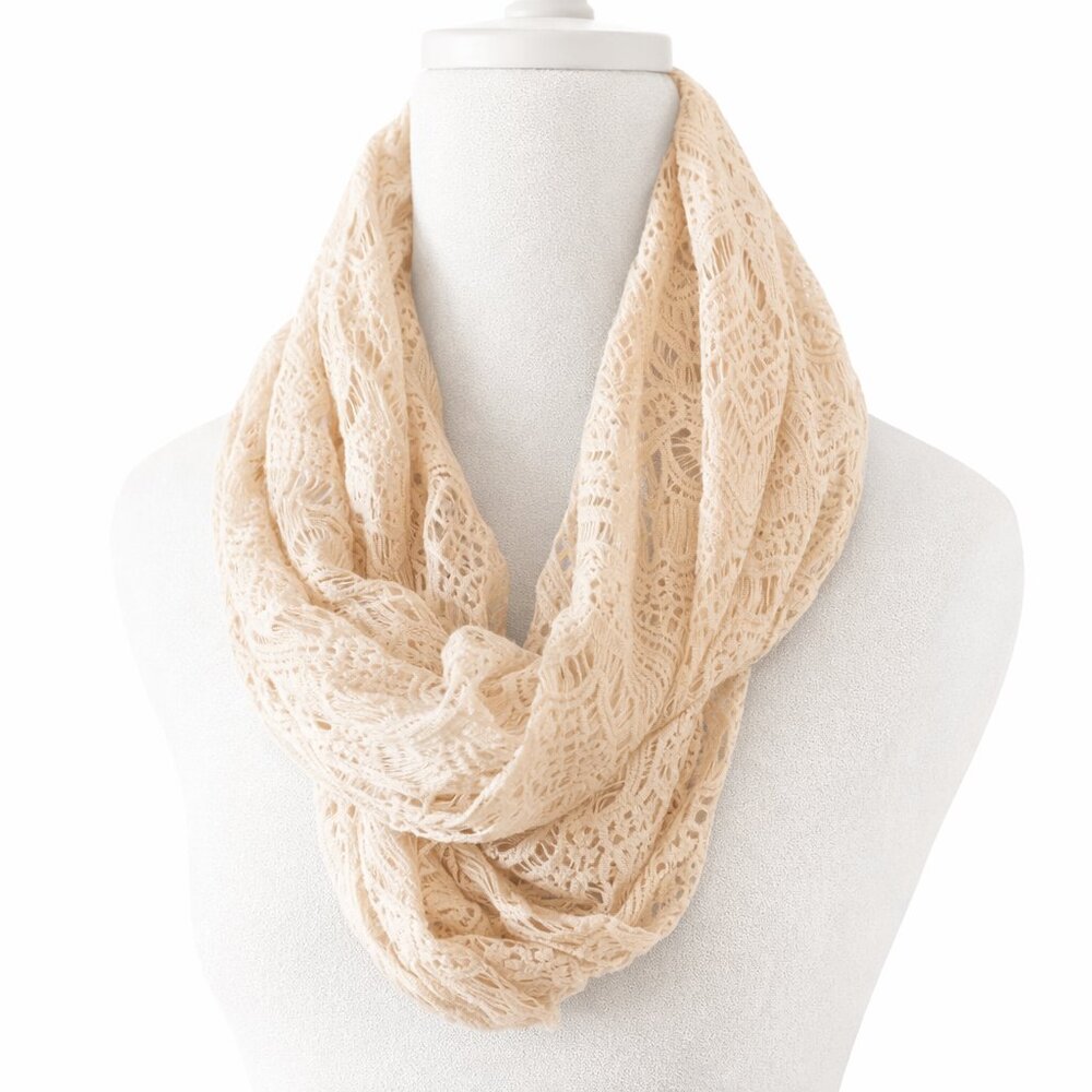 Elegant Cream Lace Infinity Scarf - Picture 2 of 4